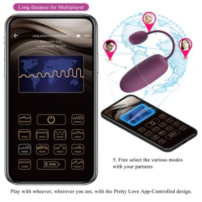 Aplicação em smartphone para controlo remoto de dispositivo vibratório roxo