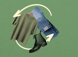 T-shirt verde, calças de ganga e botas pretas sobre fundo verde claro