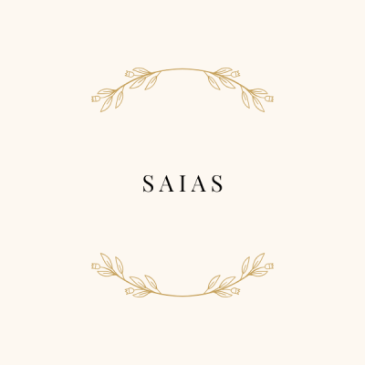Fundo bege com a palavra SAIS e decoração dourada de ramos e folhas