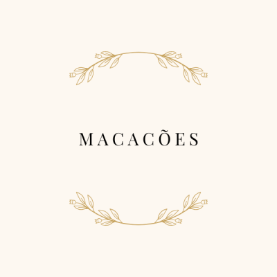 Texto MACACÕES com ramos florais dourados em fundo bege