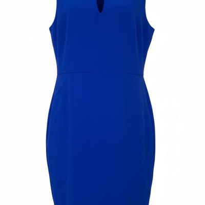 Vestido azul royal sem mangas com decote gota e fecho nas costas