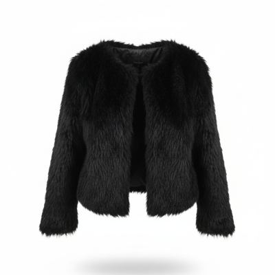 Casaco curto de pêlo sintético preto