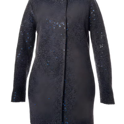 Casaco preto texturizado com lantejoulas azuis