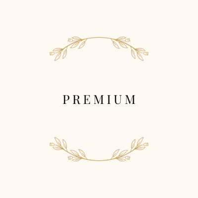 Fundo bege com palavra PREMUIM centralizada e decorações florais douradas