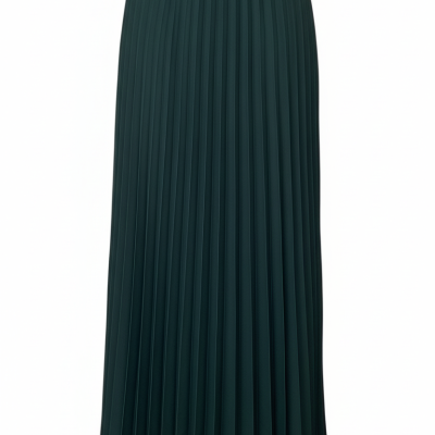 Saia plissada midi verde escuro com cós largo