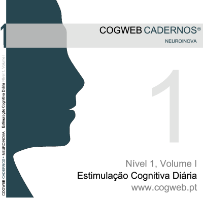 Capa de caderno Estímulação Cognitiva Diária Nível 1, Volume 1 branco com silhueta azul-escuro