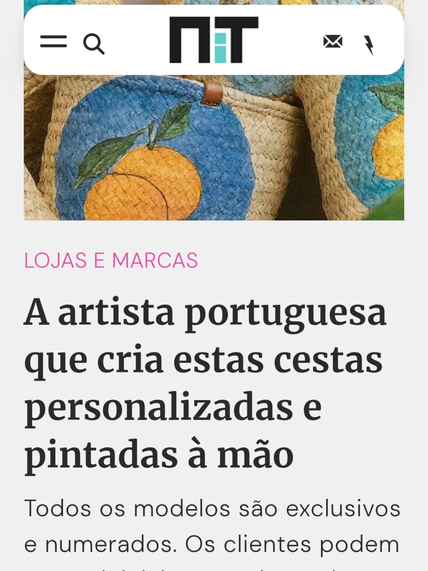 Cestas de tecido pintadas à mão com ilustrações de frutas e folhas