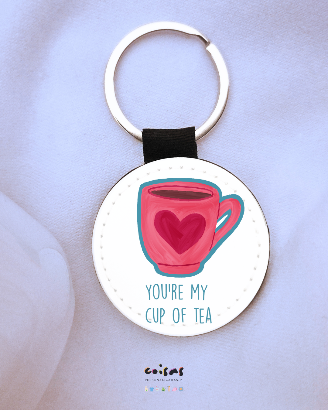 Porta-chaves amor com ilustração de chávena