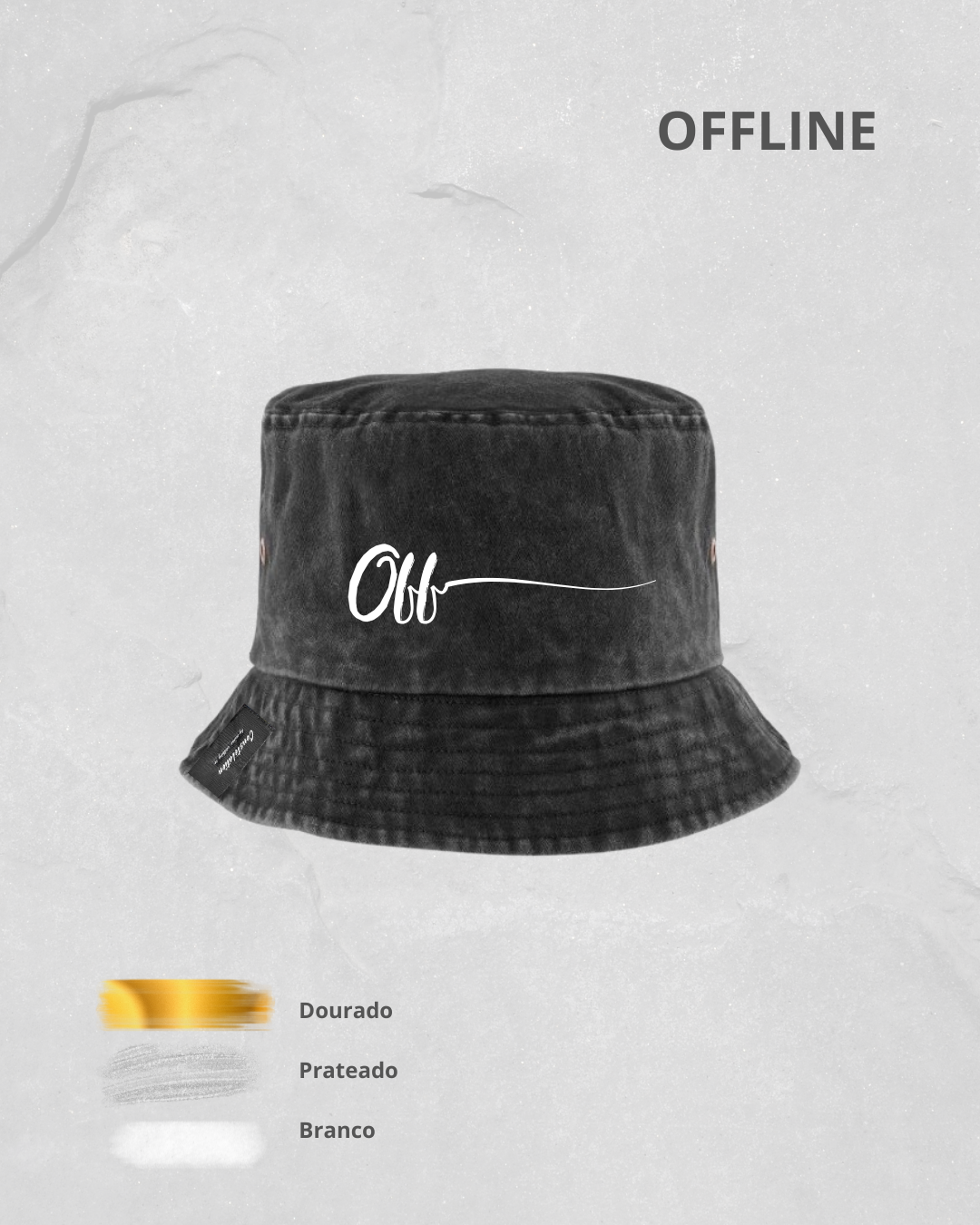 Chapéu tipo pescador preto com bordado branco 'Off'