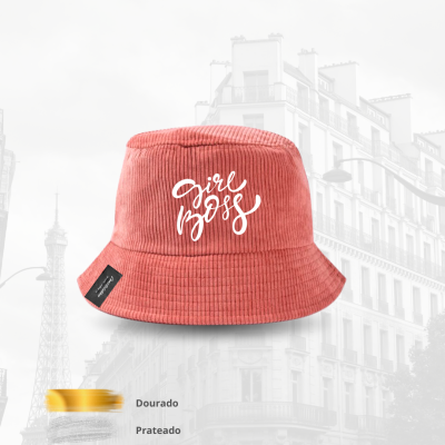 Chap&#x00E9;u&#x20;Bucket&#x20;em&#x20;Bombazina&#x20;&#x201C;Girl&#x20;Boss&#x201D;