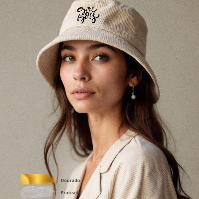 Chap&#x00E9;u&#x20;Bucket&#x20;em&#x20;Bombazina&#x20;&#x201C;Girl&#x20;Boss&#x201D;
