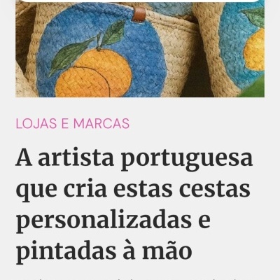 Cestas de tecido pintadas à mão com ilustrações de frutas e folhas