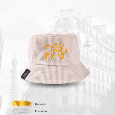 Chap&#x00E9;u&#x20;Bucket&#x20;em&#x20;Bombazina&#x20;&#x201C;Girl&#x20;Boss&#x201D;