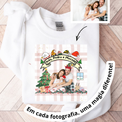 Body branco de algodão com estampa personalizada de Natal com família e texto