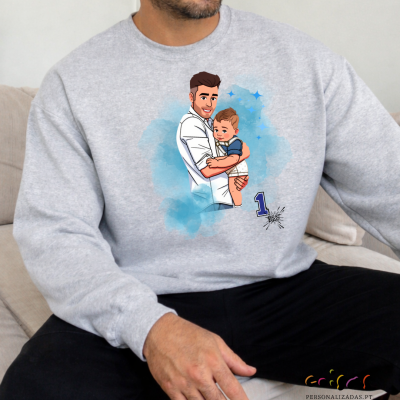 Sweatshirt cinza com estampa de desenho de homem e criança e texto 1 BEST DAD
