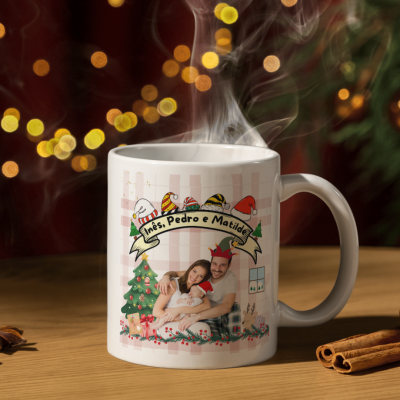 Caneca branca personalizada com foto e tema natalício