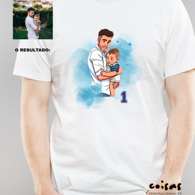 T-Shirt&#x20;Personalizada&#x20;com&#x20;Cartoon&#x20;da&#x20;Sua&#x20;Foto&#x20;&#x7C;&#x20;Presente&#x20;Dia&#x20;do&#x20;Pai&#x20;N&#x00BA;1