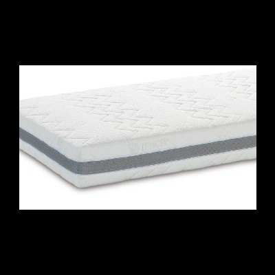 Colchão branco com faixa cinza e texto 'LECTRA' na etiqueta