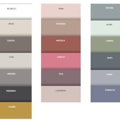 Blocos de cores com nomes em três colunas