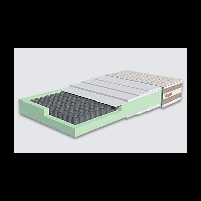 Colchão cortado mostrando camadas internas com molas e espuma