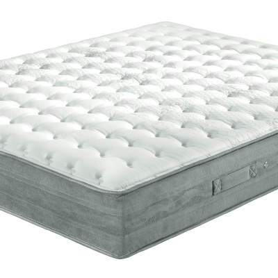 Colchão branco acolchoado com laterais cinza e pegas