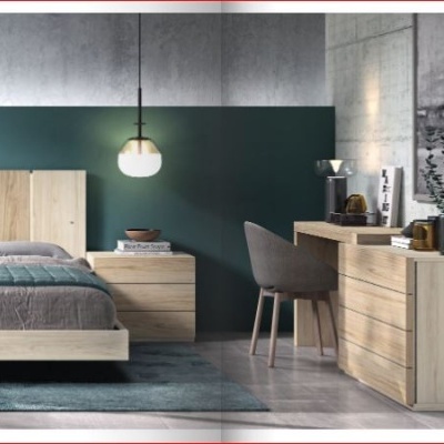 quarto moderno com móveis de madeira clara coleção Wanda