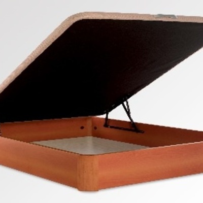 Base de cama em madeira com tampo estofado levantado