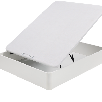 Base de cama elevatória branca com tampo almofadado aberto