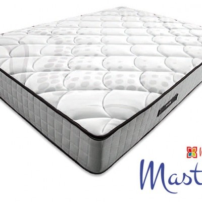 Colchão branco e cinzento com padrão acolchoado e o texto Mindol Sleep Master