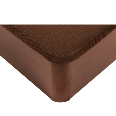 Canto de estrado de cama em madeira castanha com tecido castanho