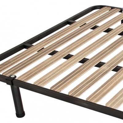 Estrado de cama metálico com ripas de madeira