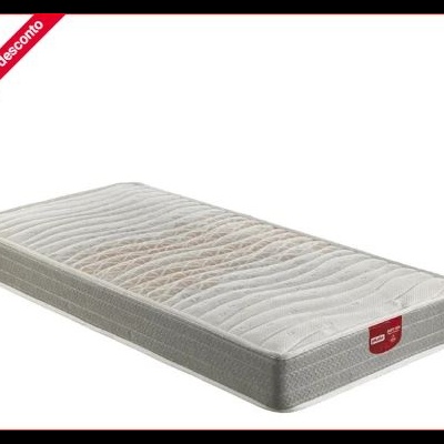 Colchão branco e cinzento com padrão ondulado e promoção -50% de desconto