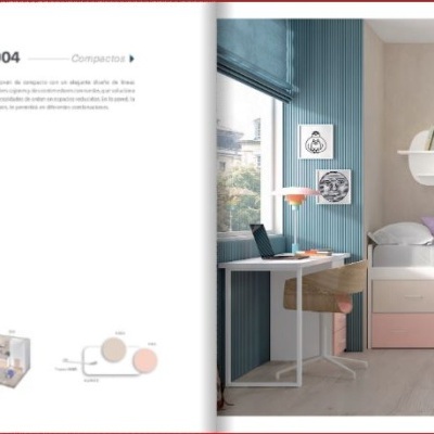 quarto infantil moderno com cama-baú branca e rosa, prateleiras, mesa de estudo e armário branco