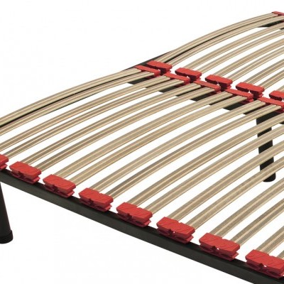 Estrado de cama com estrutura metálica e lâminas de madeira