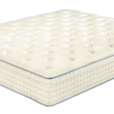 Colchão branco com textura acolchoada e padrão de pequenos quadrados nas laterais