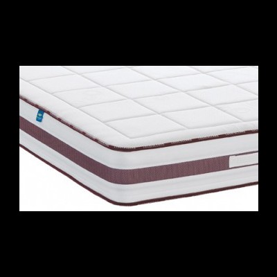 Colchão branco com padrão de quadrados e bordas castanhas