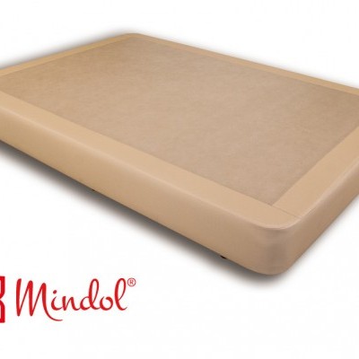 Base de cama castanho claro com logo Mindol