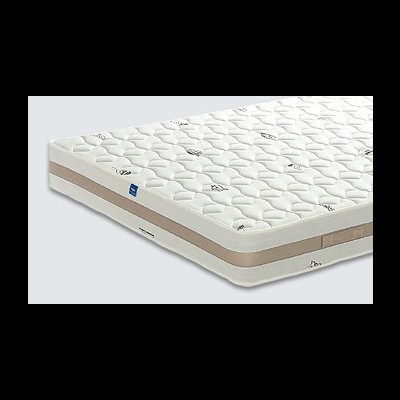 Colchão branco acolchoado com padrão e faixa bege lateral