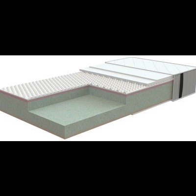 Colchão com camadas visíveis e texturas diferenciadas em branco e cinza