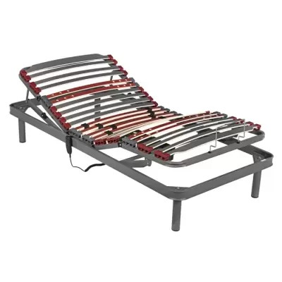 Estrado articulado de cama metálico com lâminas de madeira flexíveis e controlo eléctrico.
