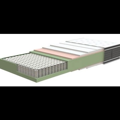 Colchão cortado ao meio mostrando camadas internas e molas ensacadas