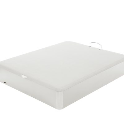 Colchão branco retangular com alças laterais num fundo branco