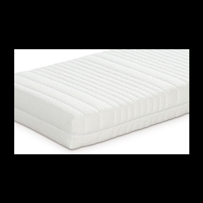 Colchão branco listrado com laterais acolchoadas em tecido texturizado