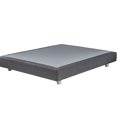 Base para cama retangular com tecido cinzento e pés metálicos prateados