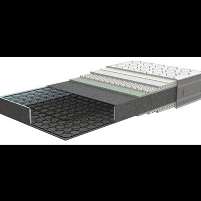 Secção cortada de um colchão mostrando molas e camadas internas