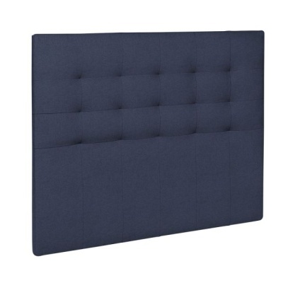 Cabeceira de cama estofada azul escura com padrão de quadrados