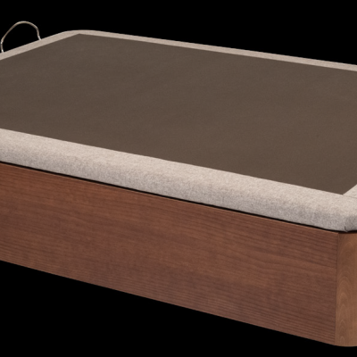 Base de cama em madeira castanha com tampo de tecido castanho