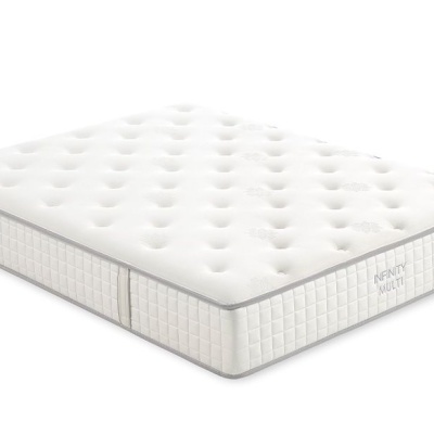 Colchão branco com padrão de quadrados e texto INFINITY MULTI