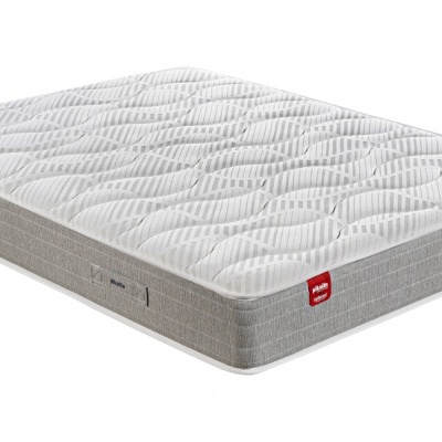 Colchão branco acolchoado com laterais cinza e etiqueta vermelha Emma Original
