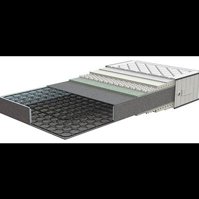 Colchão em corte mostrando camadas internas com molas e espuma